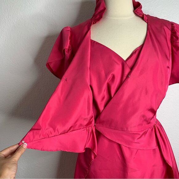Vintage 80s Handmade Hot Pink Mini Dress & Overlay Jacket Set Size Small - Picture 9 of 12